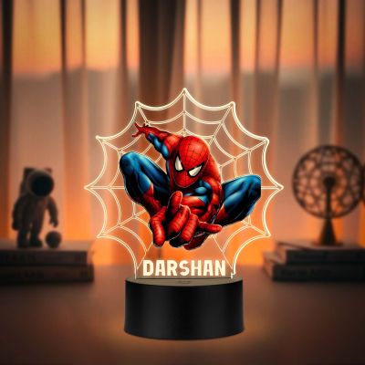 Customized Spiderman LED Name Lamp 3D Illusion Nightlight Superhero Themed Bedside Table Lamp for Children’s Bedroom Gift for Boys & Marvel Fans Warm White Light